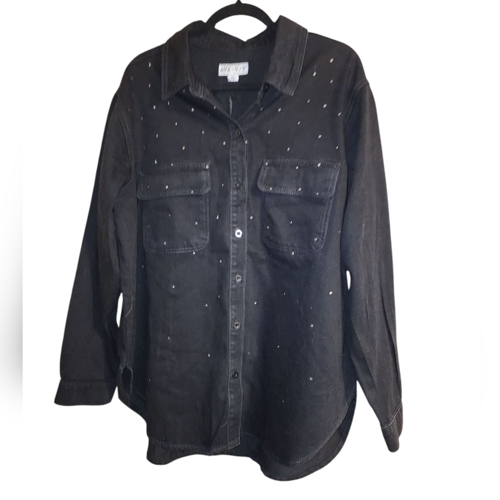 2/25 Black Button Down With Rhinestones Women's Jacket
